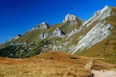 Widok na Tatry Bielskie z Przełęczy Pod Kopą ( wrzesień 1999 r.)