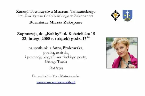 Spotkanie z Anną Piwkowską i promocja biografii Georga Trakla