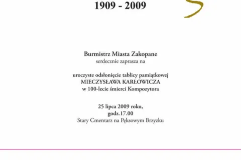 Uroczyste odsłonięcie tablicy pamiątkowej MIECZYSŁAWA KARŁOWICZA