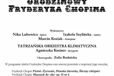 Koncert urodzinowy Fryderyka Chopina w wykonaniu Tatrzańskiej Orkiestry Klimatycznej