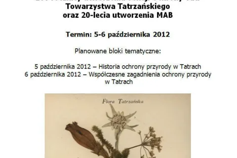 SESJA POPULARNONAUKOWA O OCHRONIE PRZYRODY TATRZAŃSKIEJ