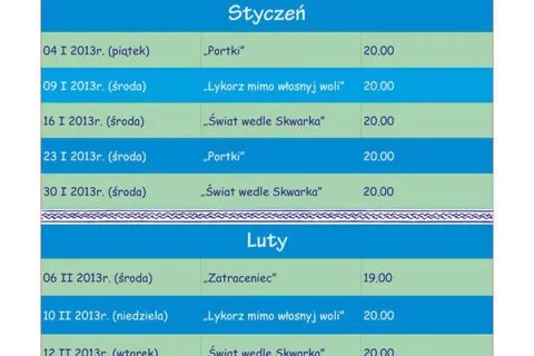 HARMONOGRAM SZTUK TEATRALNYCH WYSTAWIANYCH W OKRESIE ZIMOWYM 2013r. W DOMU LUDOWYM