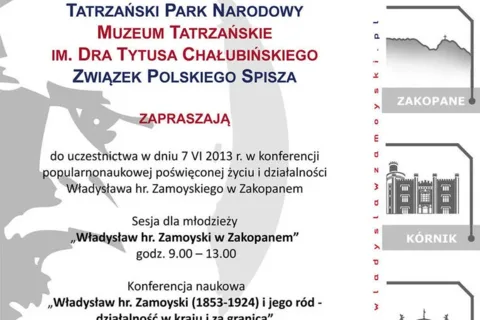 ZAPROSZENIE NA SESJĘ DLA MŁODZIEŻY I KONFERENCJĘ NAUKOWĄ O WŁADYSŁAWIE HR. ZAMOYSKIM