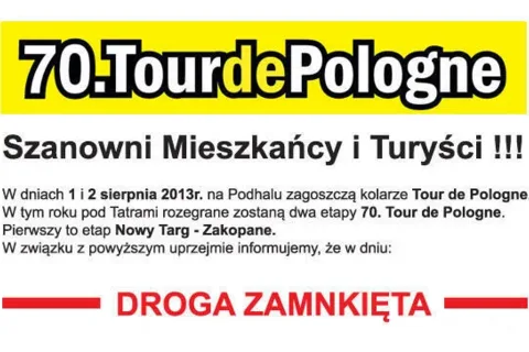 70. Tour de Pologne na Podhalu - czasowe zamknięcie dróg