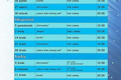 Harmonogram wydarzeń Domu Ludowego na sezon zimowy 2014/2015