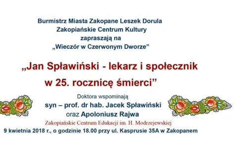 Wieczór w Czerwonym Dworze - „Jan Spławiński - lekarz i społecznik w 25. rocznicę śmierci”