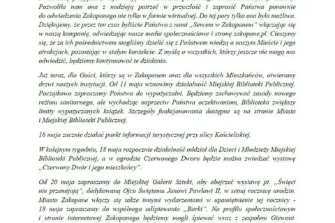 ZAKOPANE WZNAWIA DZIAŁALNOŚĆ KULTURALNĄ