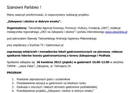 Zaproszenie dla właścicieli i menedżerów lokali gastronomicznych na pierwsze, robocze spotkanie lide