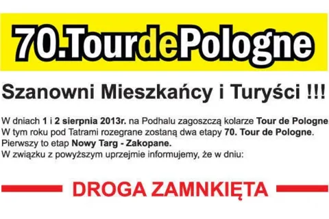 70. Tour de Pologne na Podhalu - czasowe zamknięcie dróg