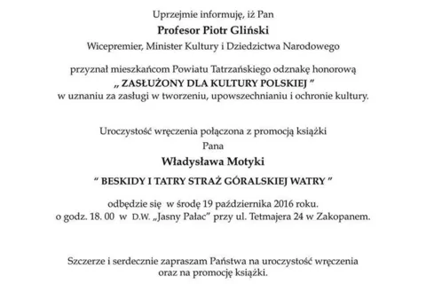 Uroczystość wręczenia odznaki honorowej "ZASŁUŻONY DLA KULTURY POLSKIEJ" oraz z promocja k