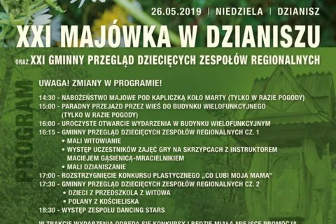 XXI Majówka w Dzianiszu oraz XXI Gminny Przegląd Dziecięcych Zespołów Regionalnych
