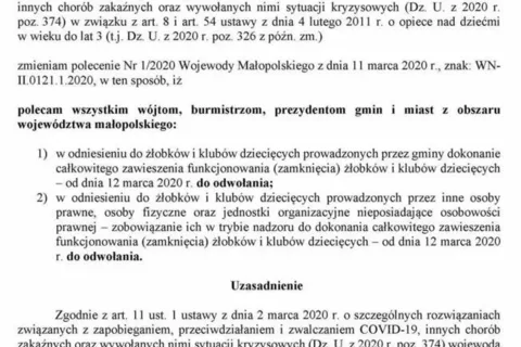 POLECENIE Nr 15/2020 WOJEWODY MAŁOPOLSKIEGO