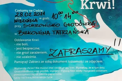Akcja honorowego oddawania krwi w Schronisku GŁODÓWKA 28/02/2021