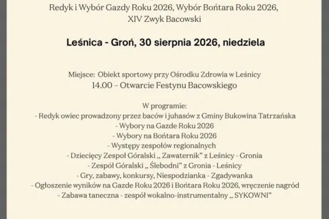 Już w tę niedzielę zapraszamy do Leśnicy-Gronia na 19. Festyn Bacowski!