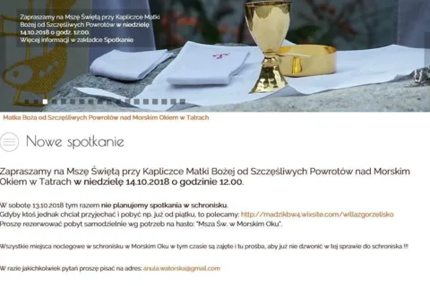 Zapraszamy na Mszę Świętą przy Kapliczce nad Morskim Okiem 14.10.2018 o godz. 12.00