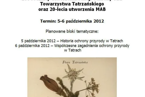 SESJA POPULARNONAUKOWA O OCHRONIE PRZYRODY TATRZAŃSKIEJ