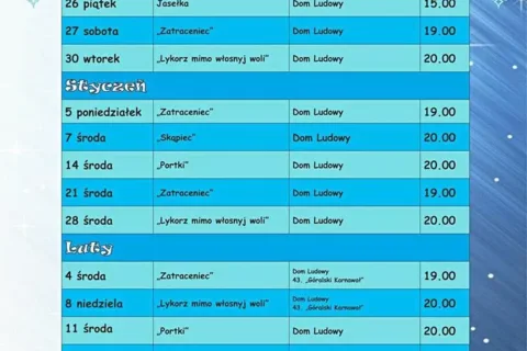 Harmonogram wydarzeń Domu Ludowego na sezon zimowy 2014/2015