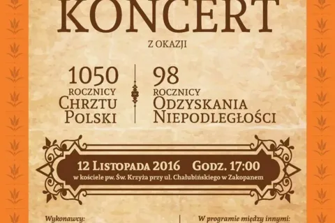 Uroczysta Msza Święta i koncert z okazji 1050 rocznicy Chrztu Polski i 98 rocznicy odzyskania niepod
