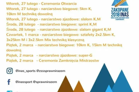 Polacy z szansami na medale w narciarskich Mistrzostwach Świata INAS w Zakopanem