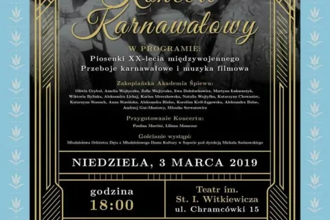 Koncert karnawałowy Zakopiańskiej Akademii Śpiewu i Młodzieżowej Orkiestry Dętej z Sopotu
