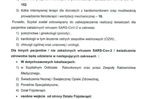 KOMUNIKAT - zabezpieczenie łóżek oraz realizacji świadczeń dla pacjentów z podejrzeniem lub potwierd