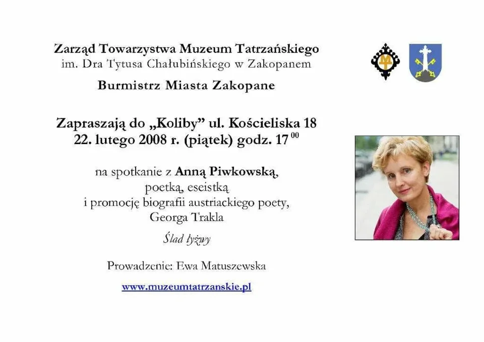 Spotkanie z Anną Piwkowską i promocja biografii Georga Trakla