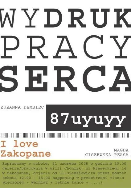Wydruk Pracy Serca - wydarzenie uczuciowo-wizualno-artystyczne