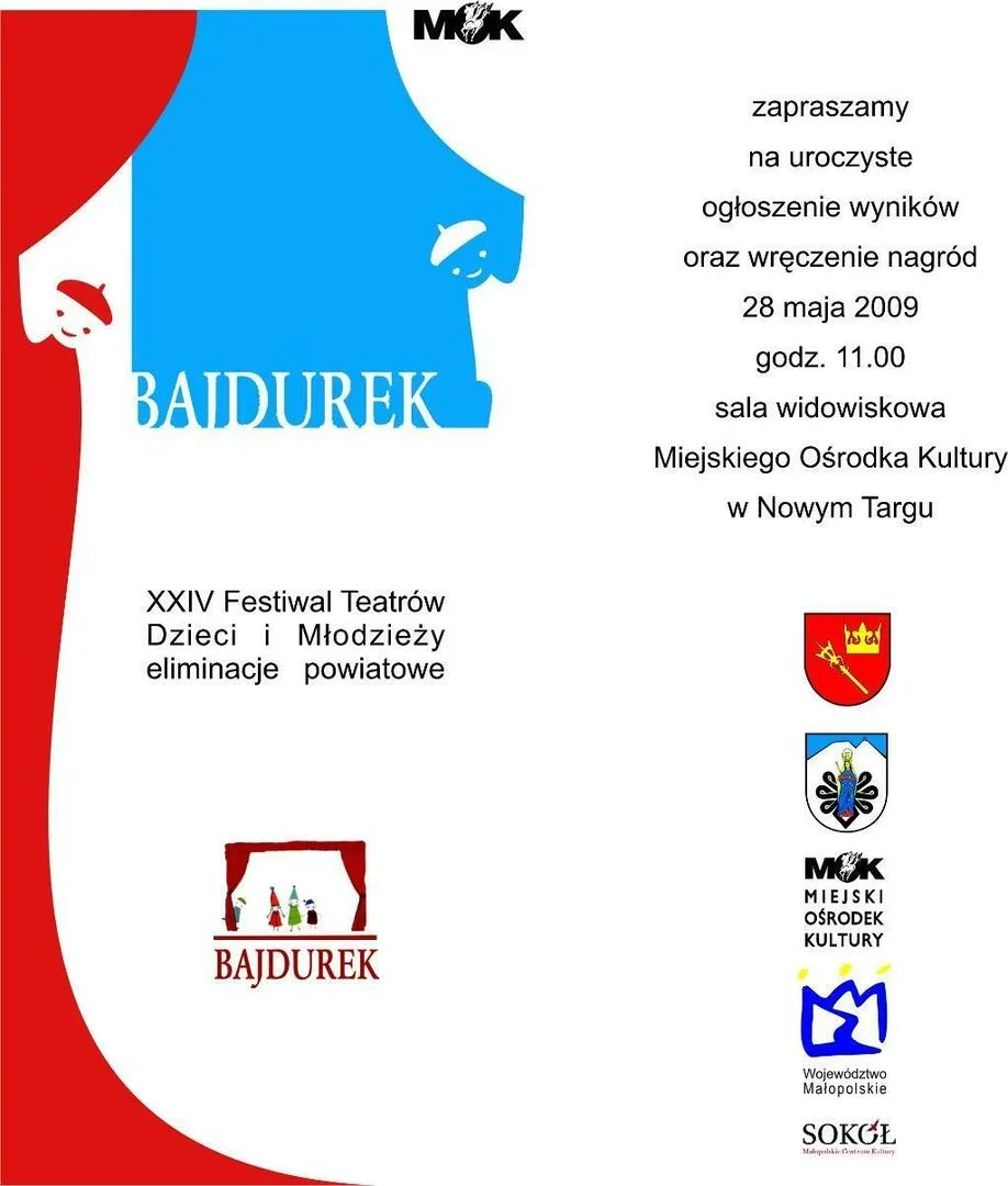 XXIV Festiwal Teatrów Dzieci i Młodzieży "Bajdurek" - ogłoszenie wyników eliminacji