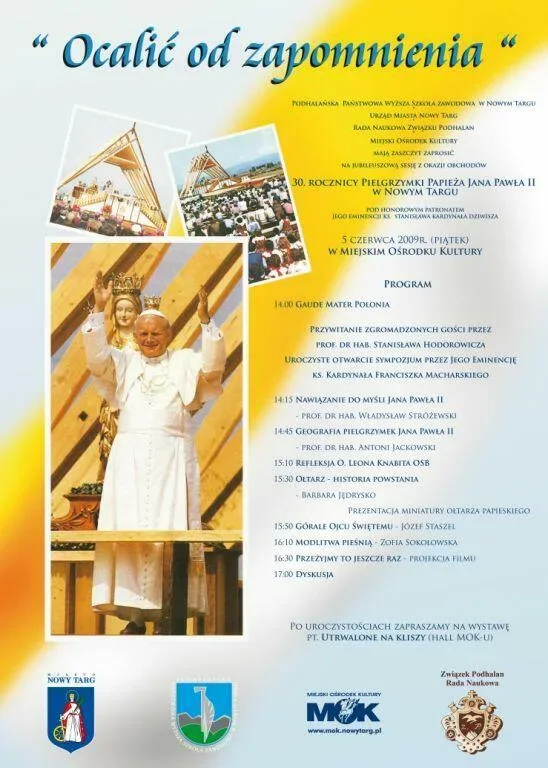 Jubileuszowa sesja z okazji obchodów 30. Rocznicy pielgrzymki Jana Pawła II w Nowym Targu