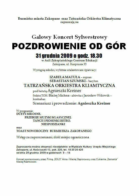 Galowy Koncert Sylwestrowy "POZDROWIENIE OD GÓR"