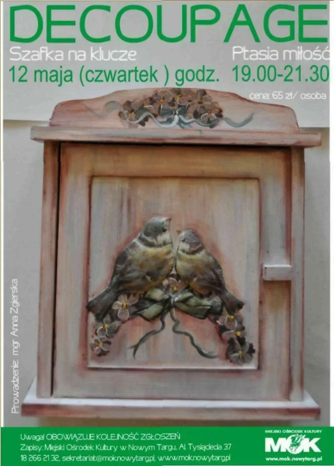 Decoupage – szafka na klucze „Ptasia miłość”