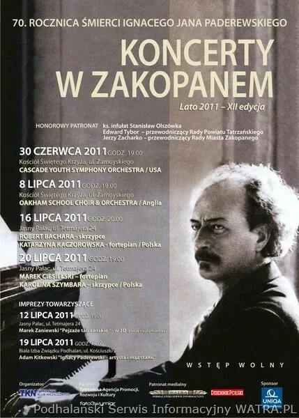 70. rocznica śmierci I. Paderewskiego: koncert