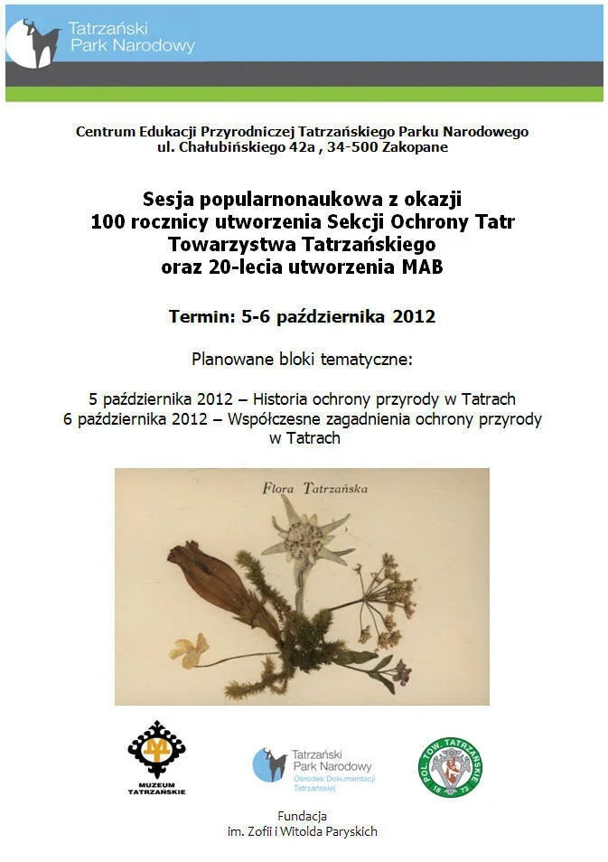 SESJA POPULARNONAUKOWA O OCHRONIE PRZYRODY TATRZAŃSKIEJ