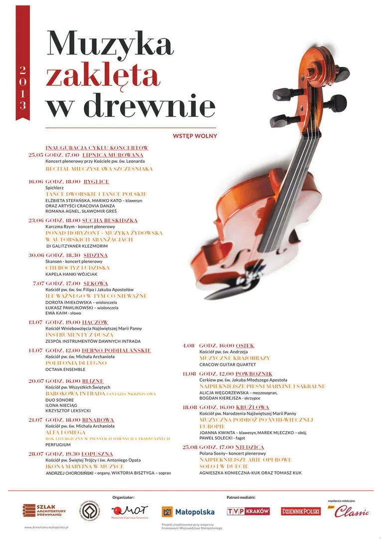 Inauguracja cyklu koncertów Muzyka Zaklęta w Drewnie - 25 maja Lipnica Murowana