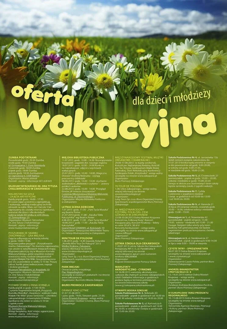 Oferta wakacyjna dla dzieci i młodzieży