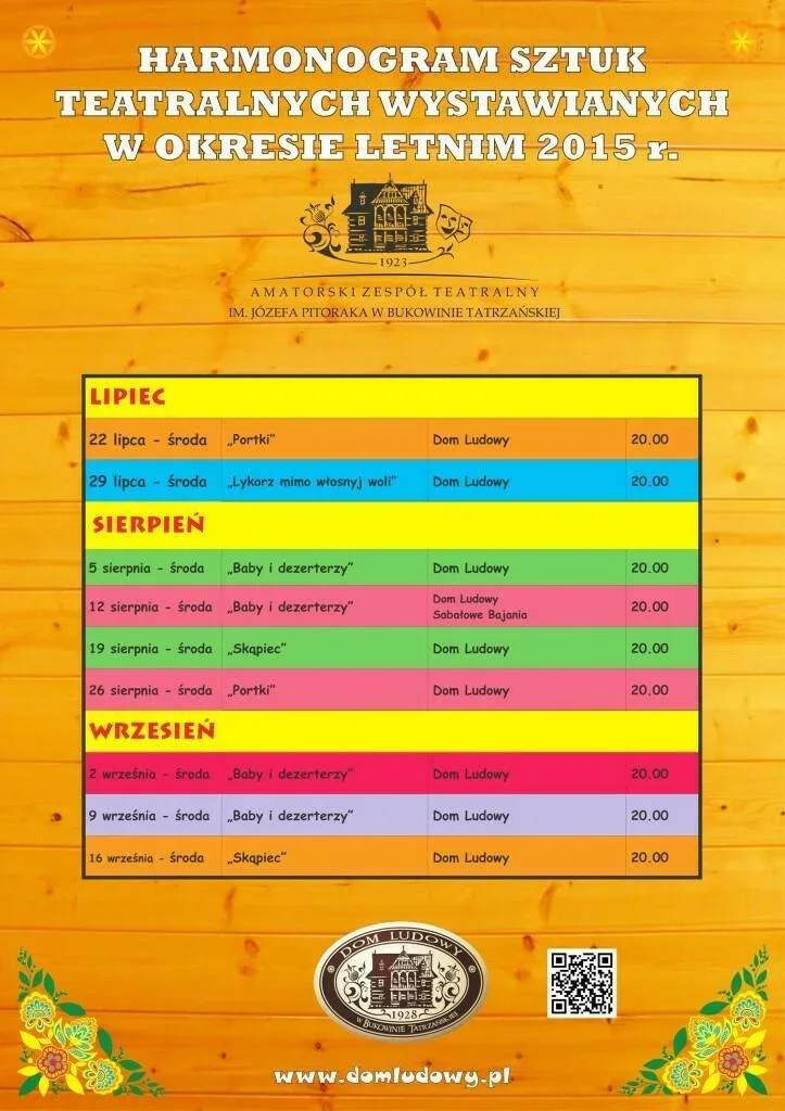 Harmonogram sztuk teatralnych lato 2015 r.