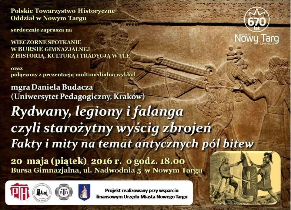 Wykład "Rydwany, legiony i falanga czyli starożytny wyścig zbrojeń. Fakty i mity na temat antycznych pól bitew"