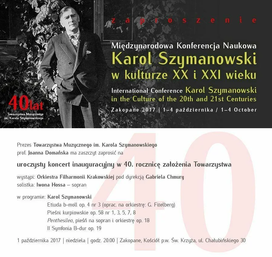 Uroczysty koncert w 40. rocznicę założenia Towarzystwa Muzycznego im. Karola Szymanowskiego