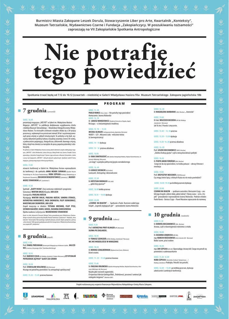 VII ZAKOPIAŃSKIE SPOTKANIA ANTROPOLOGICZNE