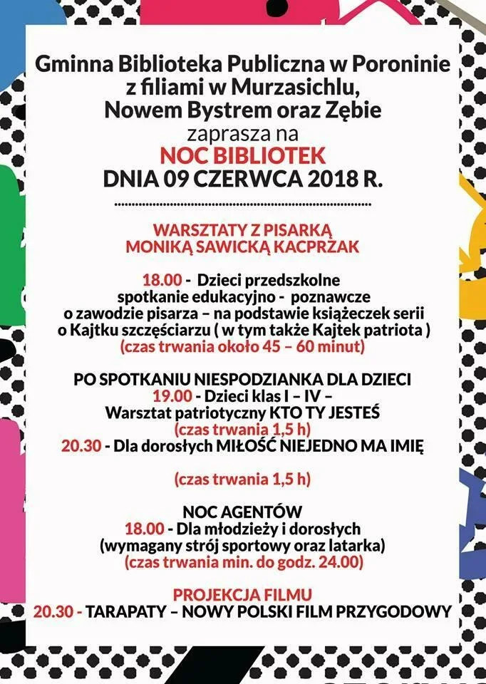 PROGRAM NOCY BIBLIOTEK W PORONINIE