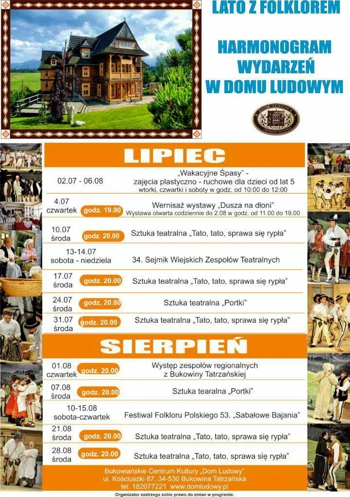 HARMONOGRAM WYDARZEŃ W DOMU LUDOWYM - LATO 2019