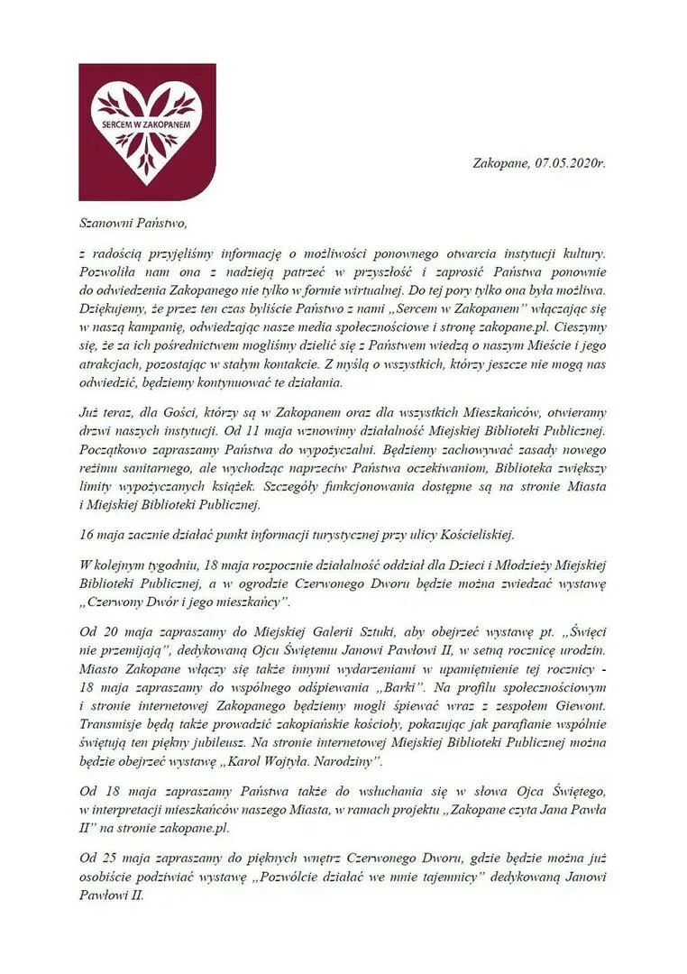 ZAKOPANE WZNAWIA DZIAŁALNOŚĆ KULTURALNĄ