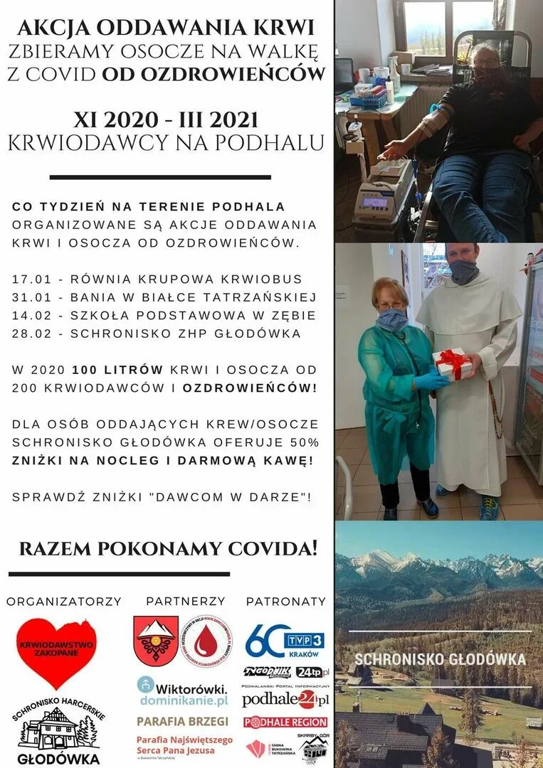 AKCJA ODDAWANIA KRWI - ZBIERAMY OSOCZE NA WALKĘ Z COVID OD OZDROWIEŃCÓW