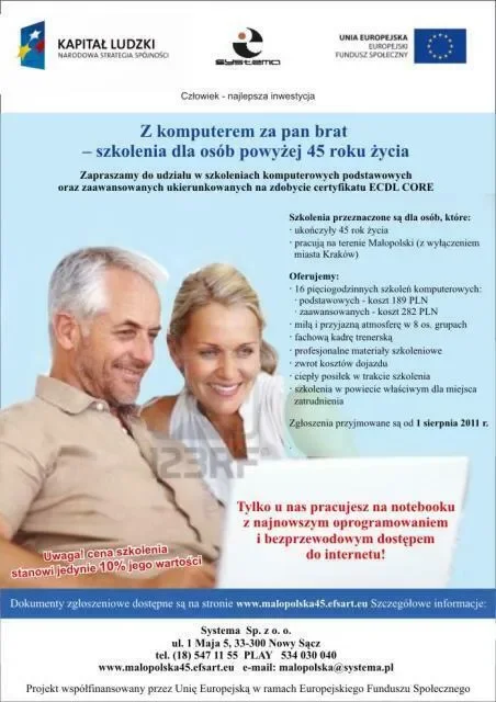 Projekt "Z komputerem za pan brat – szkolenia dla osób powyżej 45 roku życia"