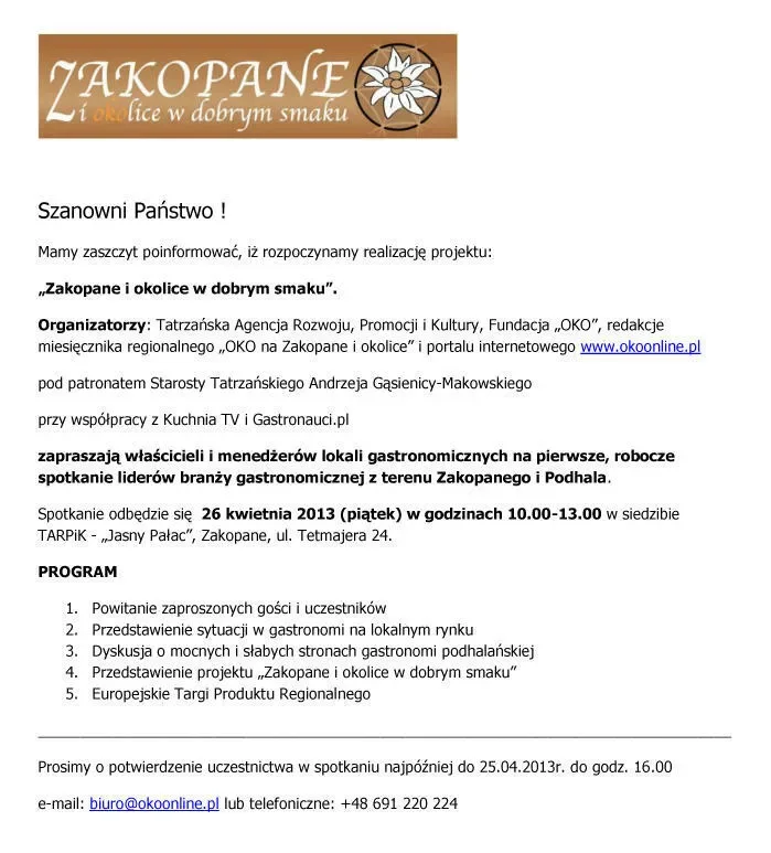 Zaproszenie dla właścicieli i menedżerów lokali gastronomicznych na pierwsze, robocze spotkanie lide