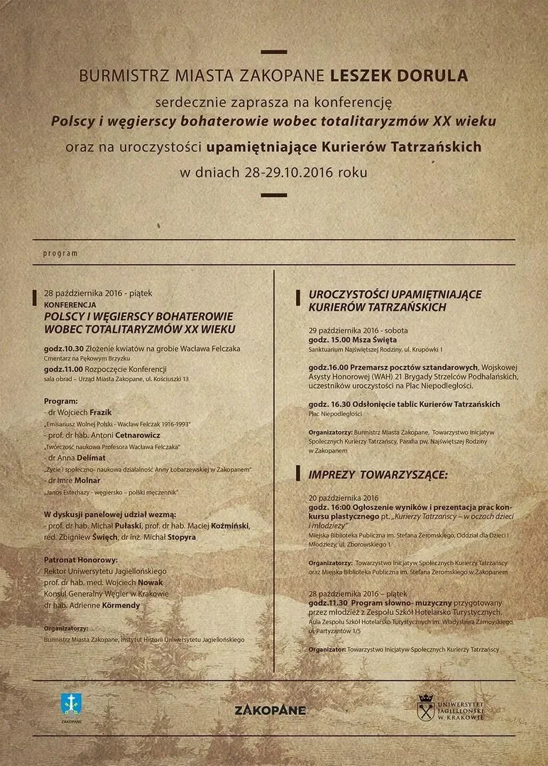 Konferencja i uroczystości upamiętniające Kurierów Tatrzańskich