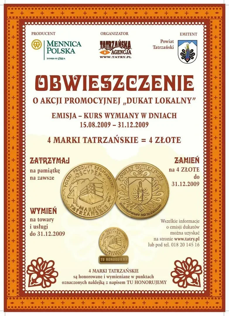 Mennica Polska S.A wybija dla Tatrzańskiej Agencji Monetę Lokalną