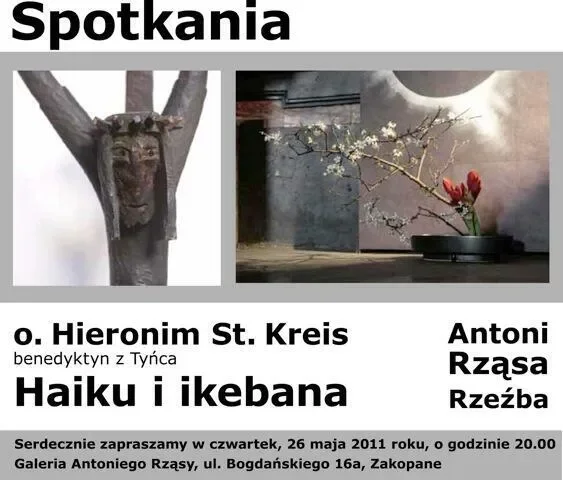 Spotkania. O. Hieronim St. Kreis, benedyktyn z Tyńca. Haiku i Ikebana / Antoni Rząsa. Rzeźba