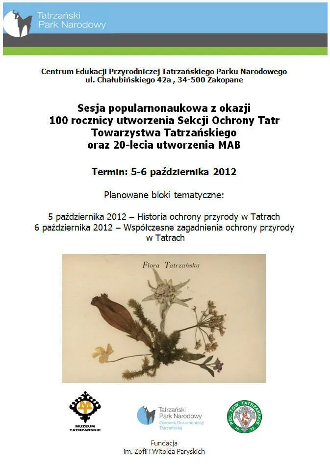 SESJA POPULARNONAUKOWA O OCHRONIE PRZYRODY TATRZAŃSKIEJ