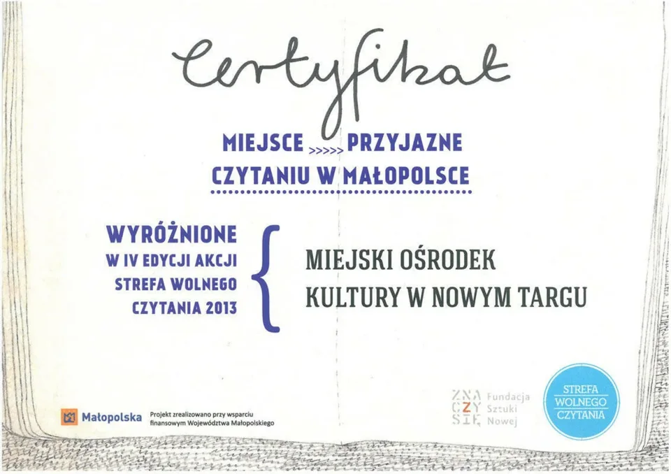 Miejsce przyjazne czytaniu w Małopolsce